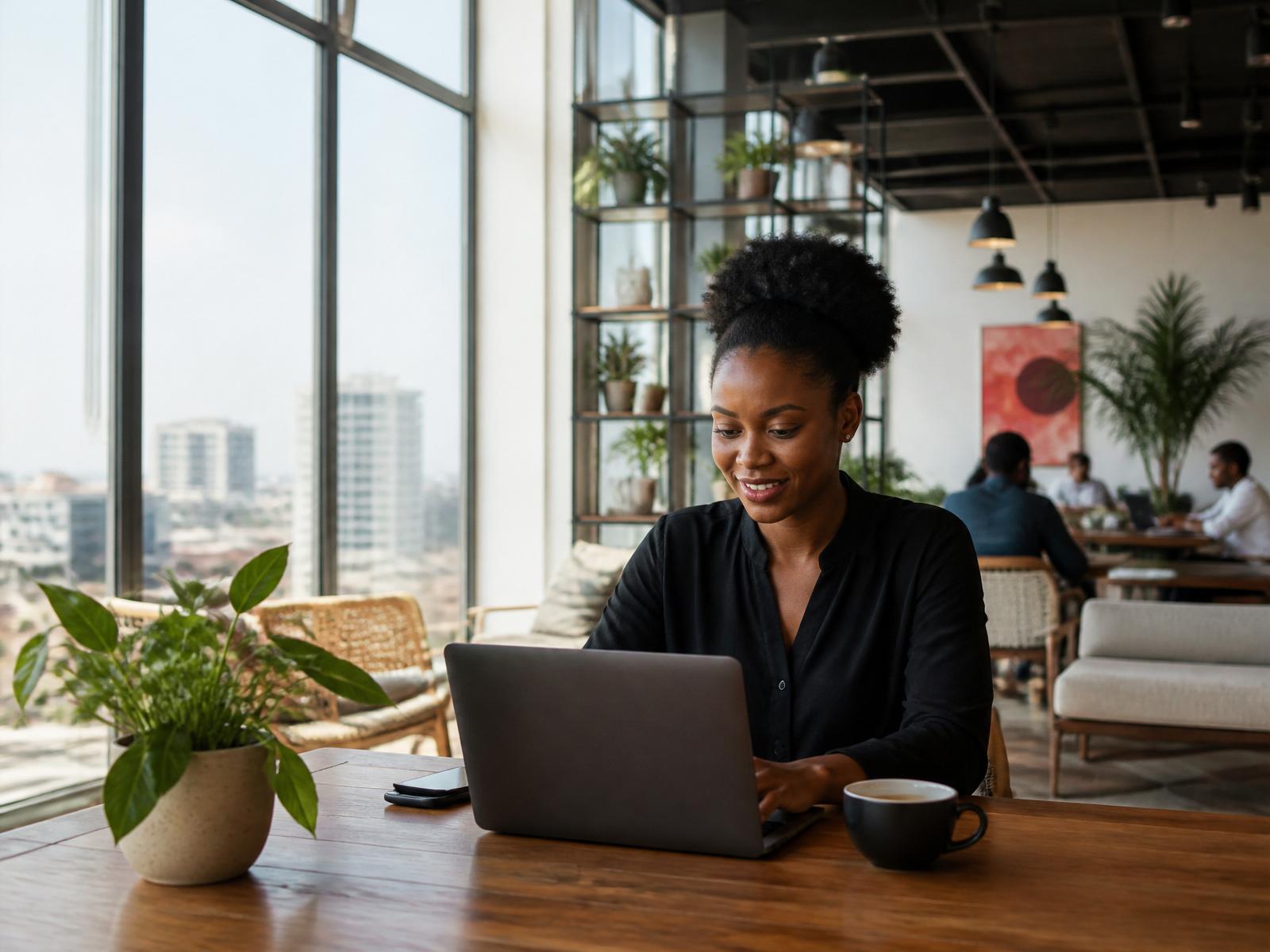 Freelancer working in the serene Lloyds co-working space in Nairobi